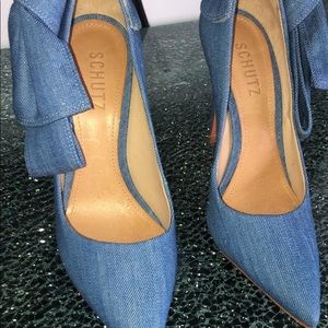 Shutz denim bow heel